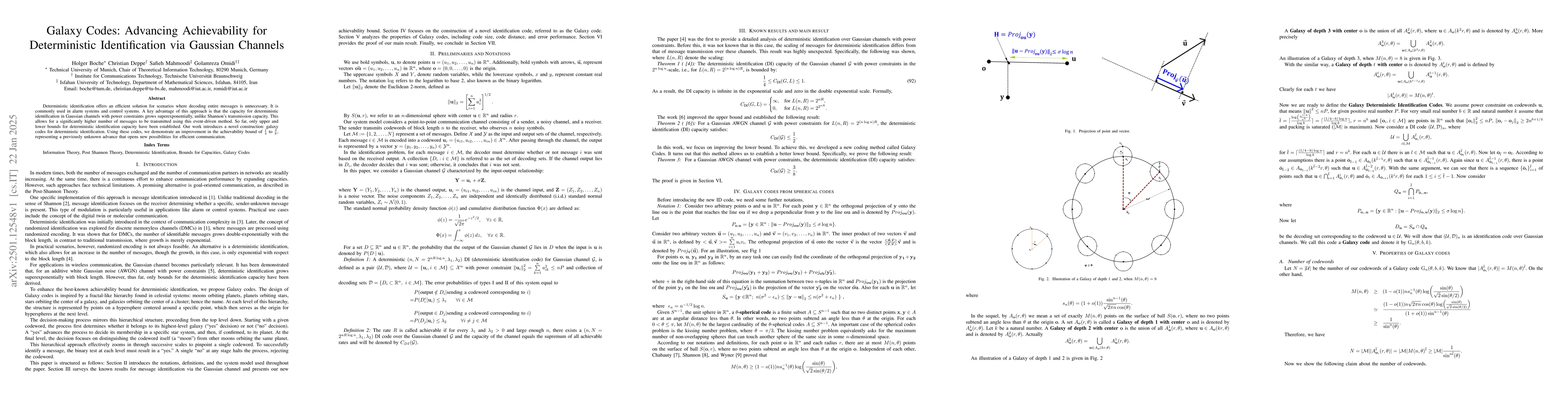 Thumbnail for Galaxy Codes: Advancing Achievability for Deterministic Identification
  via Gaussian Channels