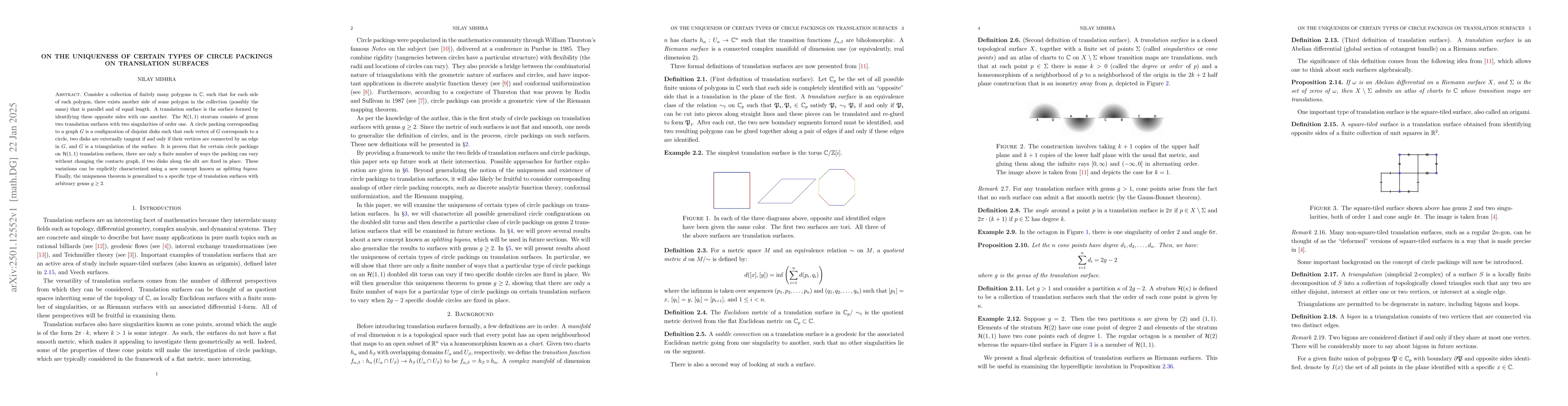 Thumbnail for On the Uniqueness of Certain Types of Circle Packings on Translation
  Surfaces