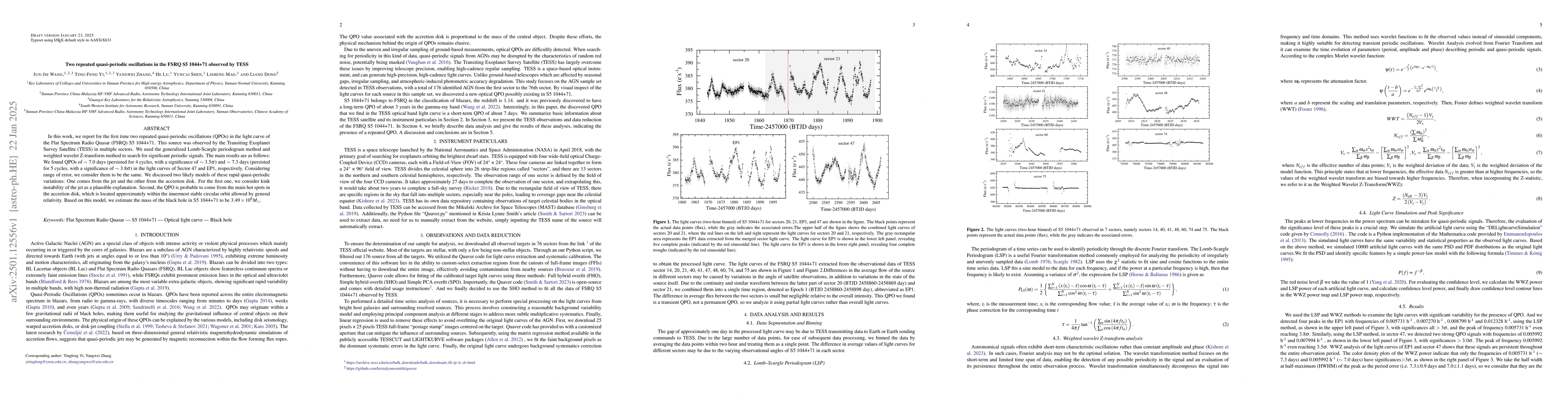 Thumbnail for Two repeated quasi-periodic oscillations in the FSRQ S5 1044+71 observed
  by TESS