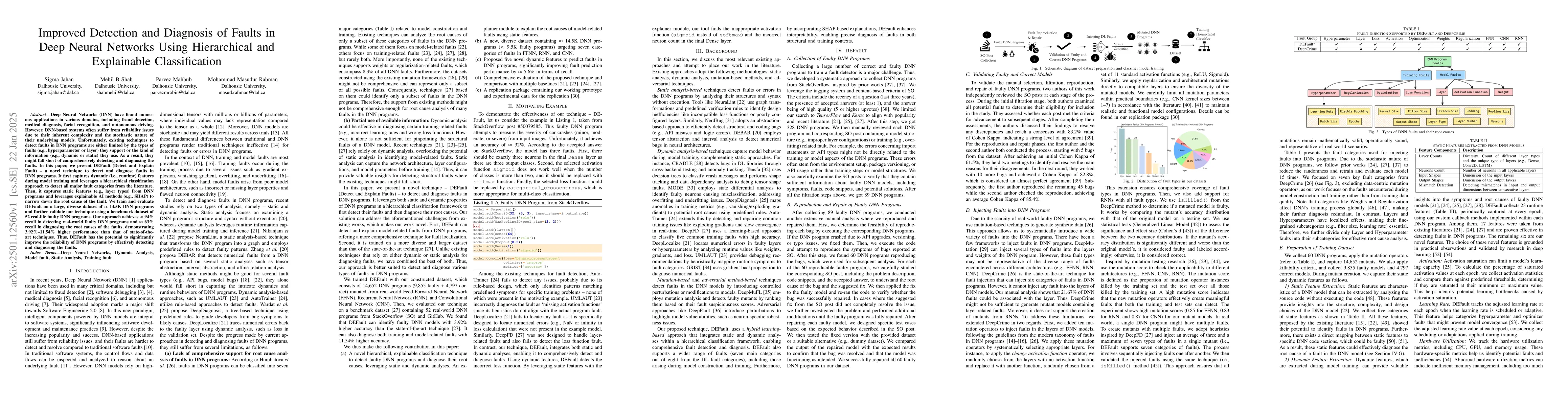 Thumbnail for Improved Detection and Diagnosis of Faults in Deep Neural Networks Using
  Hierarchical and Explainable Classification