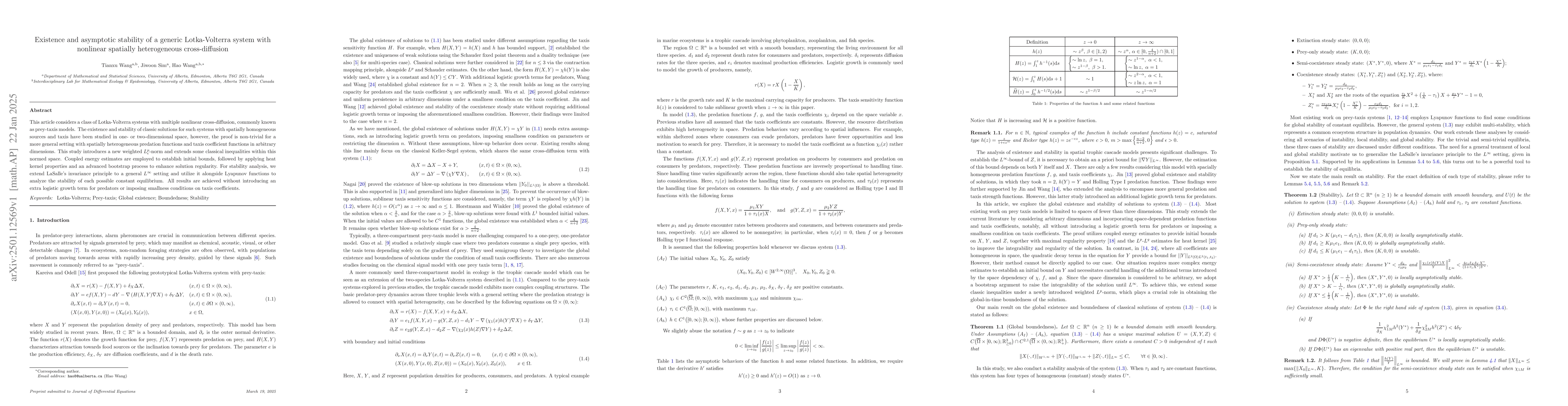 Thumbnail for Existence and asymptotic stability of a generic Lotka-Volterra system
  with nonlinear spatially heterogeneous cross-diffusion