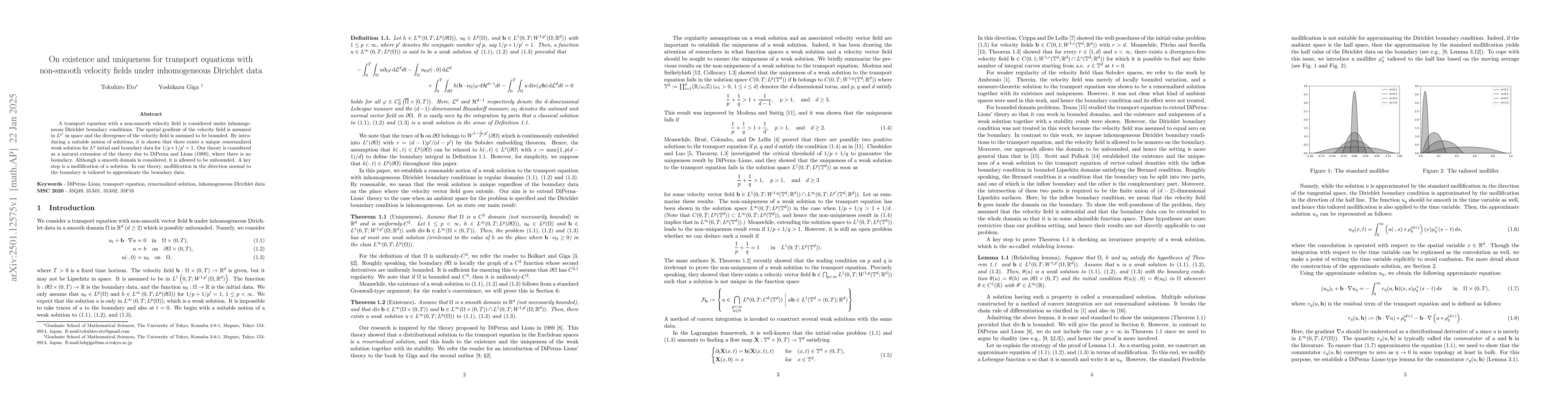 Thumbnail for On existence and uniqueness for transport equations with non-smooth
  velocity fields under inhomogeneous Dirichlet data