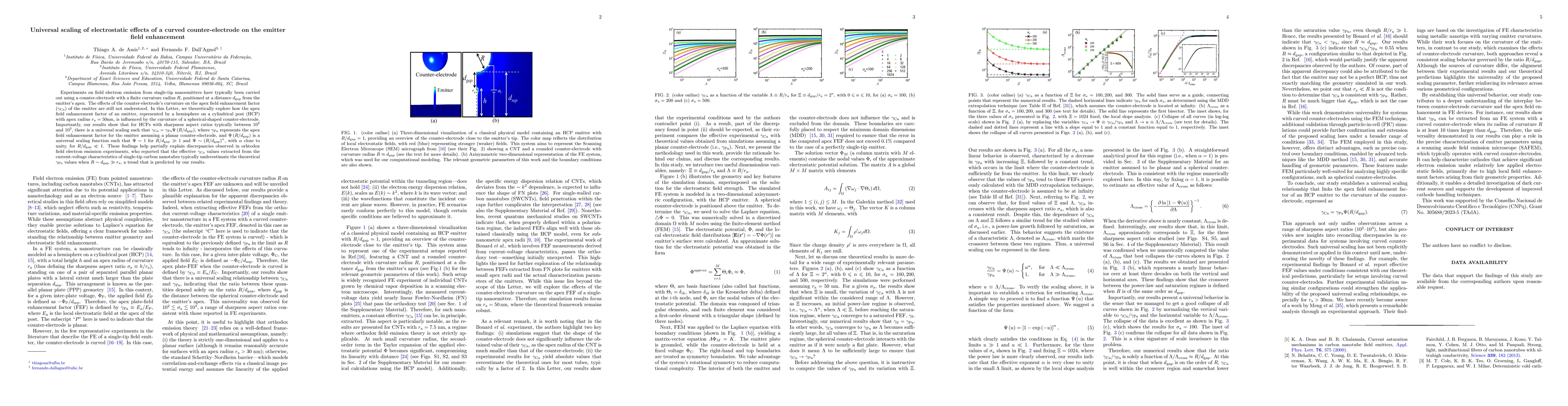 Thumbnail for Universal scaling of electrostatic effects of a curved counter-electrode
  on the emitter field enhancement
