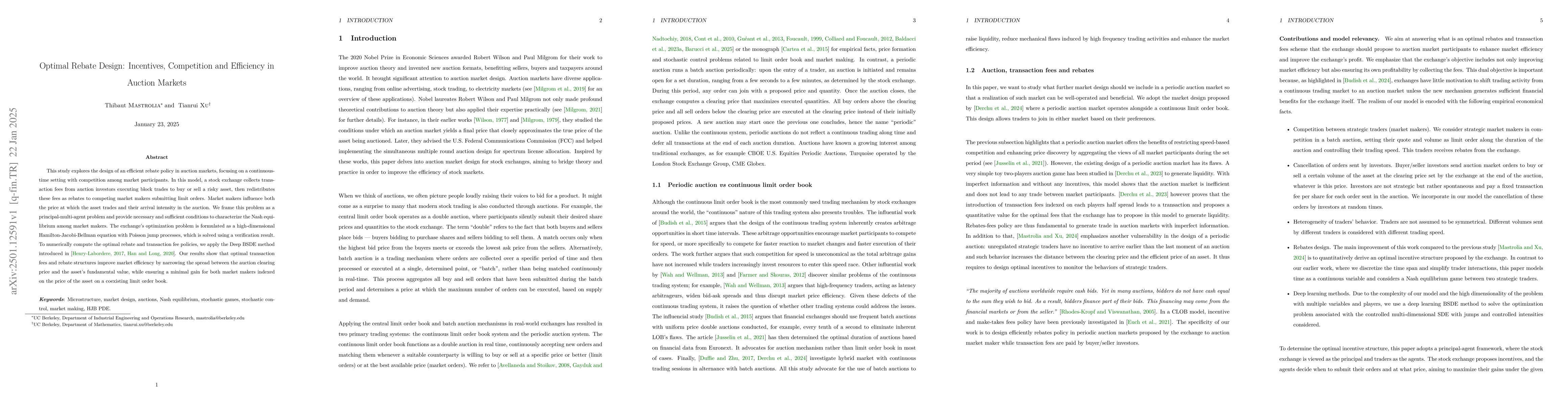 Thumbnail for Optimal Rebate Design: Incentives, Competition and Efficiency in Auction
  Markets