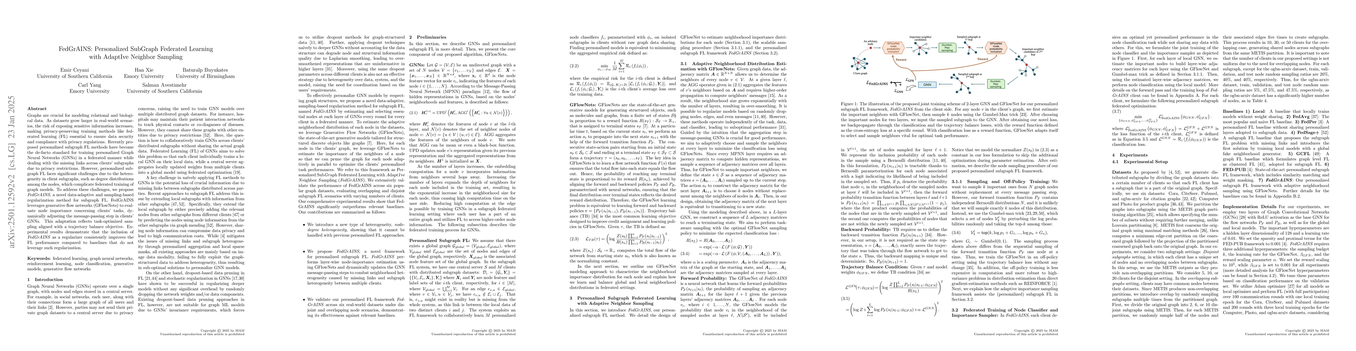 Thumbnail for FedGrAINS: Personalized SubGraph Federated Learning with Adaptive
  Neighbor Sampling