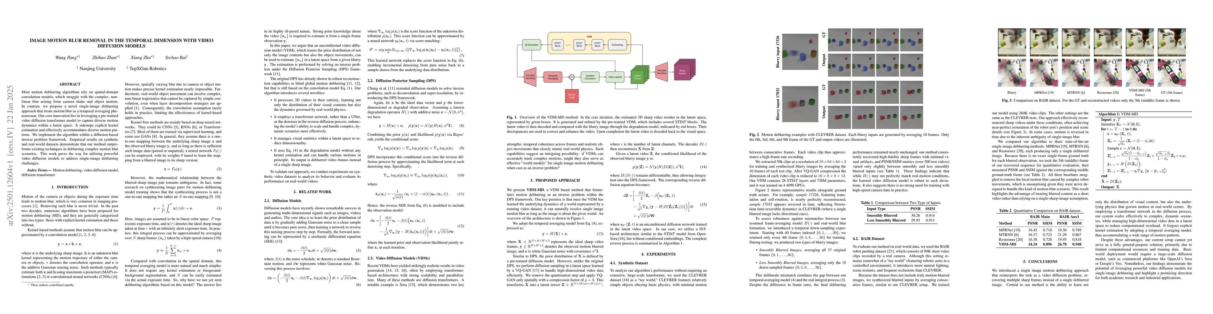 Thumbnail for Image Motion Blur Removal in the Temporal Dimension with Video Diffusion
  Models