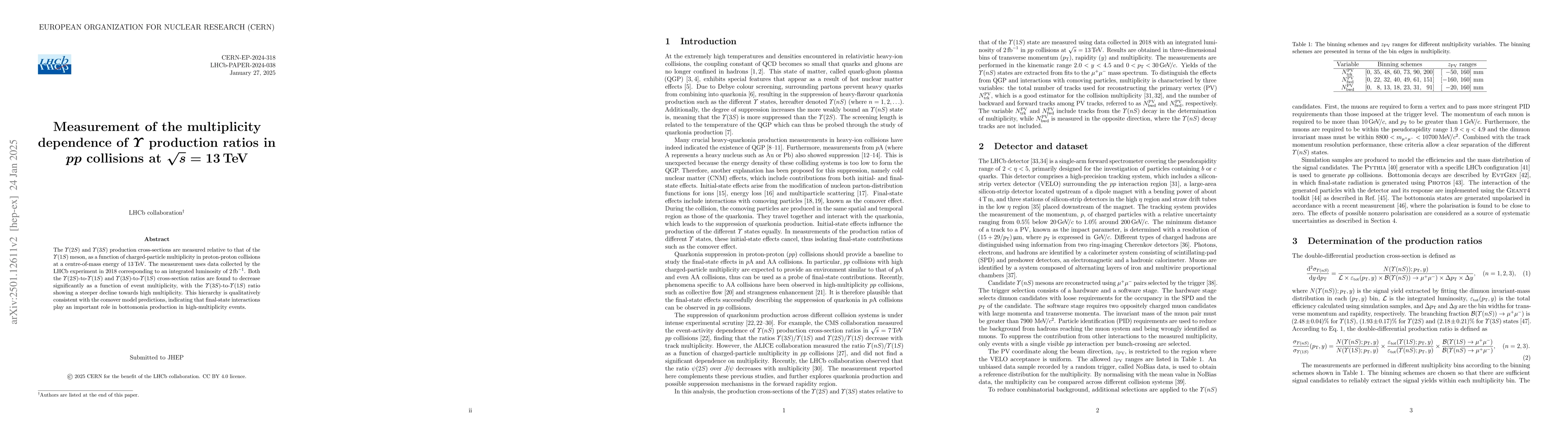 Thumbnail for Measurement of the multiplicity dependence of Upsilon production ratios
  in pp collisions at centre of mass energy 13 TeV