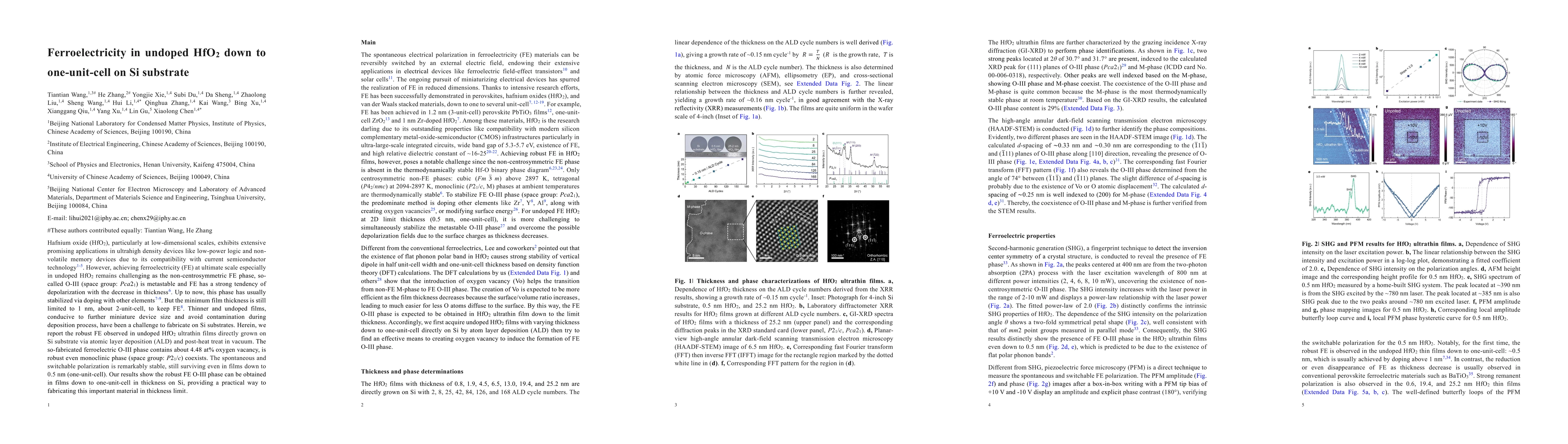 Thumbnail for Ferroelectricity in undoped HfO2 down to one-unit-cell on Si substrate