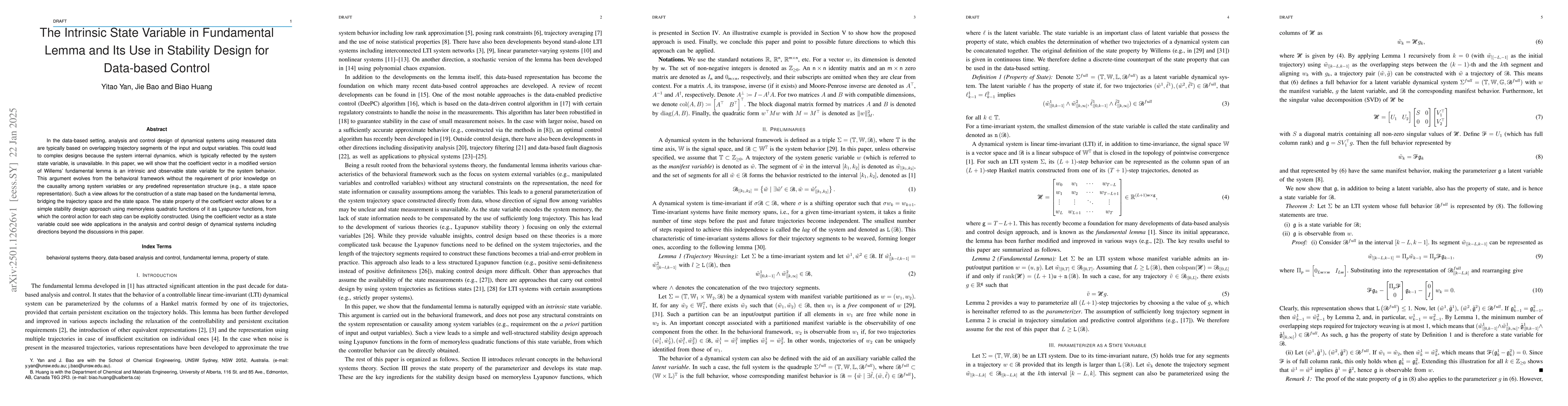 Thumbnail for The Intrinsic State Variable in Fundamental Lemma and Its Use in
  Stability Design for Data-based Control
