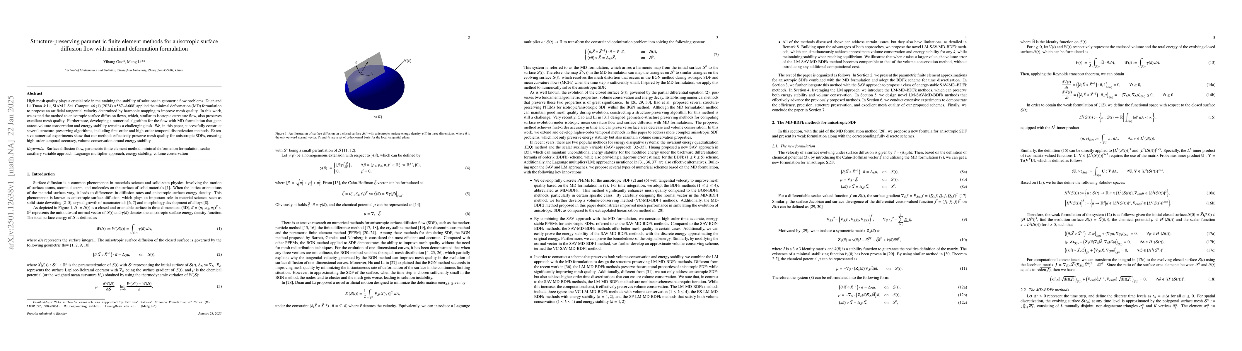 Thumbnail for Structure-preserving parametric finite element methods for anisotropic
  surface diffusion flow with minimal deformation formulation