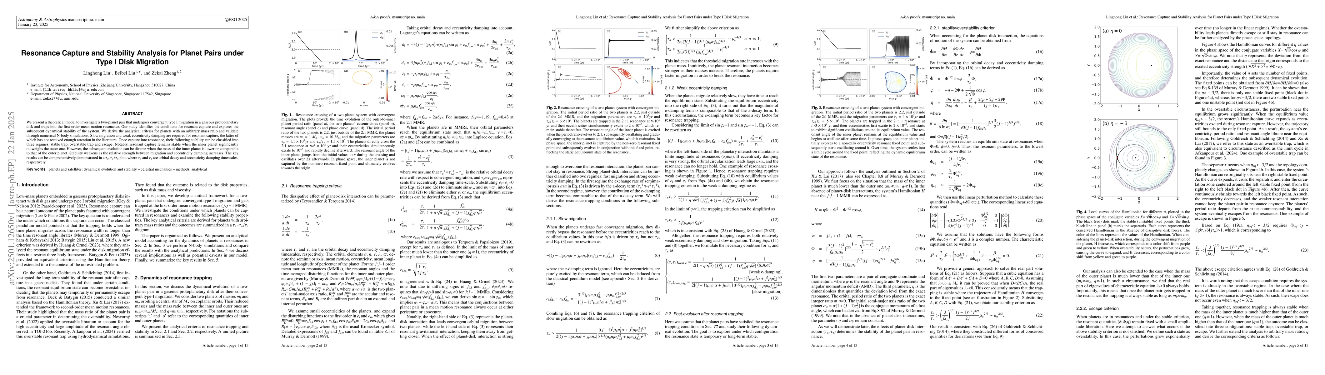 Thumbnail for Resonance Capture and Stability Analysis for Planet Pairs under Type I
  Disk Migration