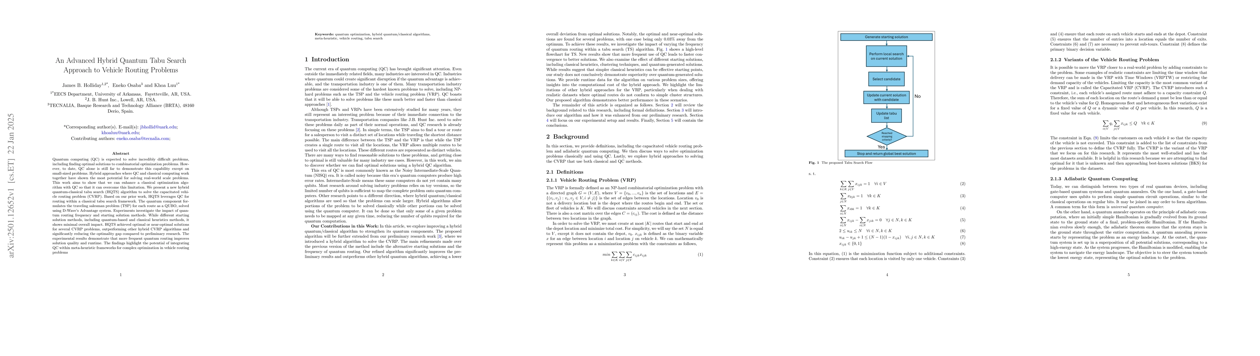 Thumbnail for An Advanced Hybrid Quantum Tabu Search Approach to Vehicle Routing
  Problems