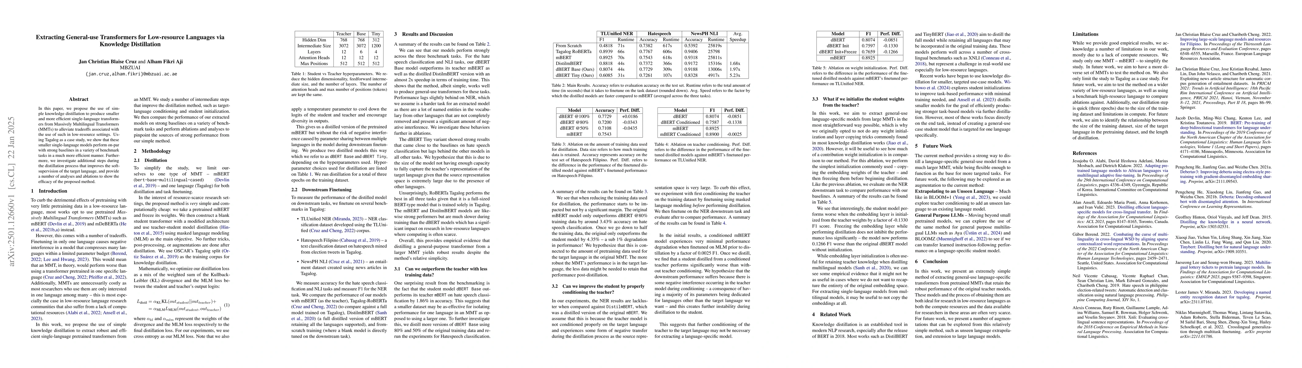 Thumbnail for Extracting General-use Transformers for Low-resource Languages via
  Knowledge Distillation