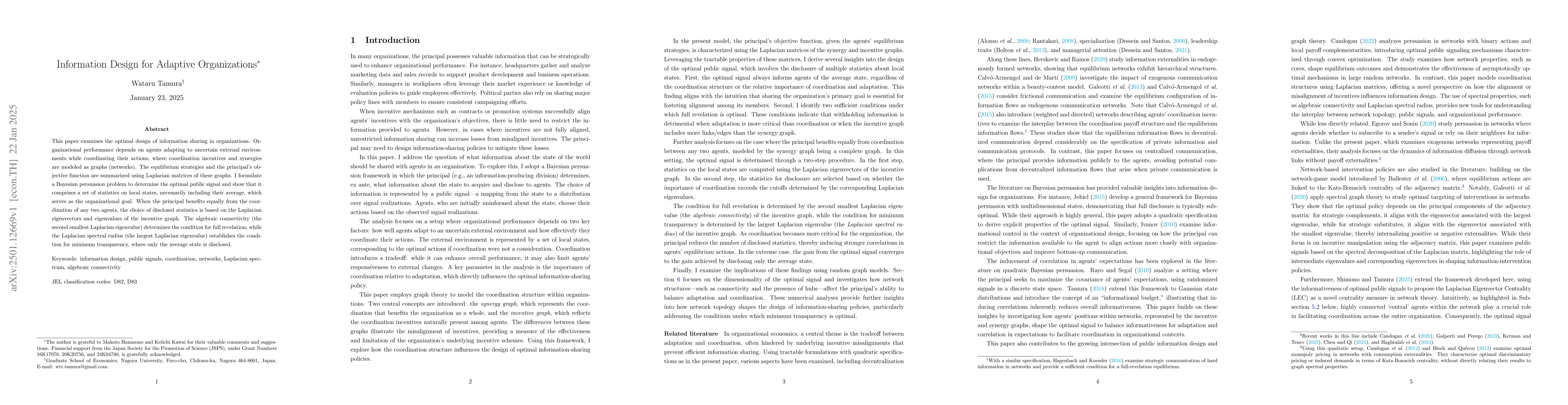 Thumbnail for Information Design for Adaptive Organizations