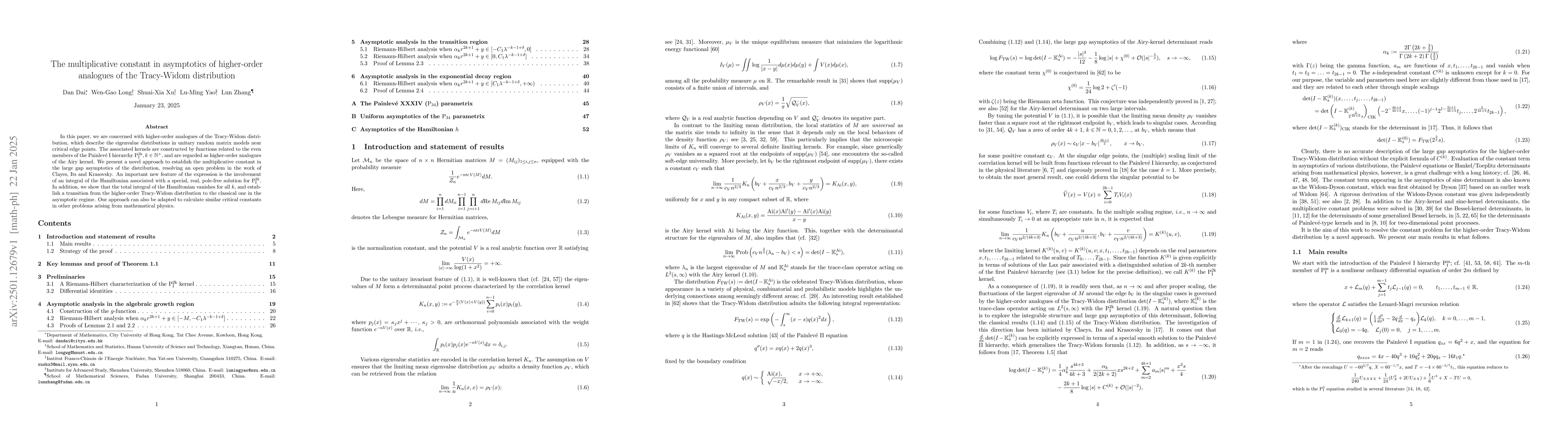 Thumbnail for The multiplicative constant in asymptotics of higher-order analogues of
  the Tracy-Widom distribution