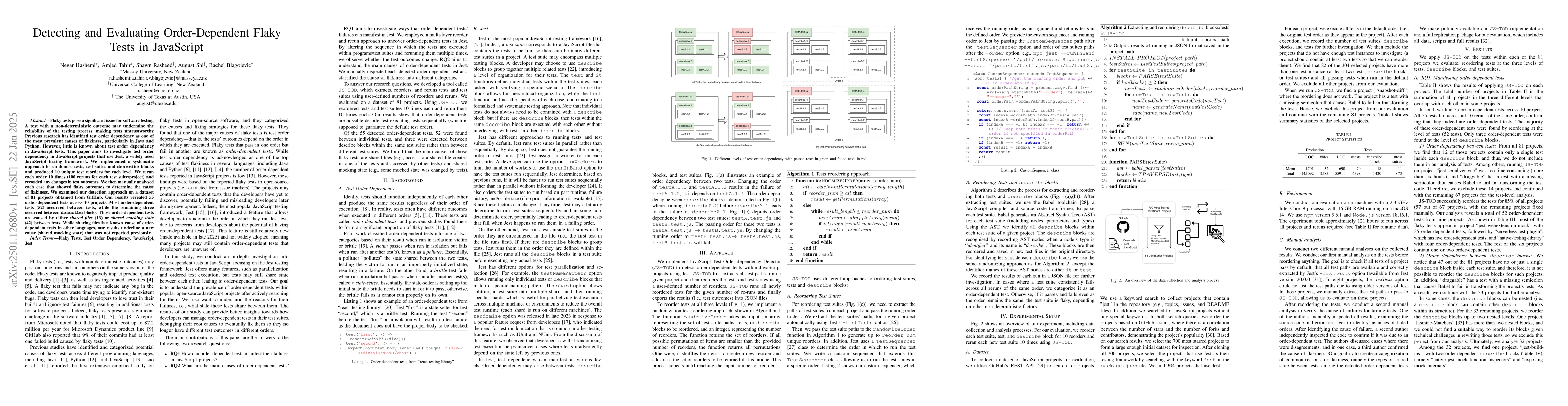 Thumbnail for Detecting and Evaluating Order-Dependent Flaky Tests in JavaScript