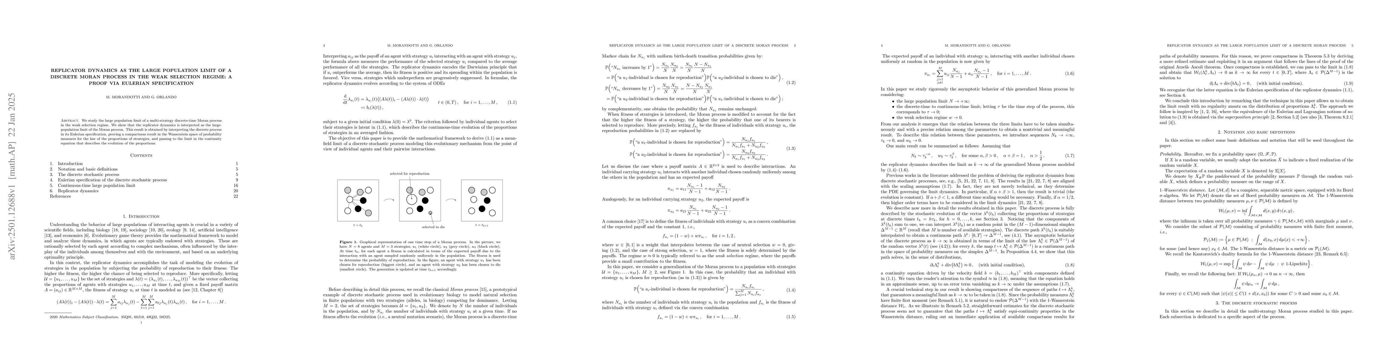 Thumbnail for Replicator dynamics as the large population limit of a discrete Moran
  process in the weak selection regime: A proof via Eulerian specification
