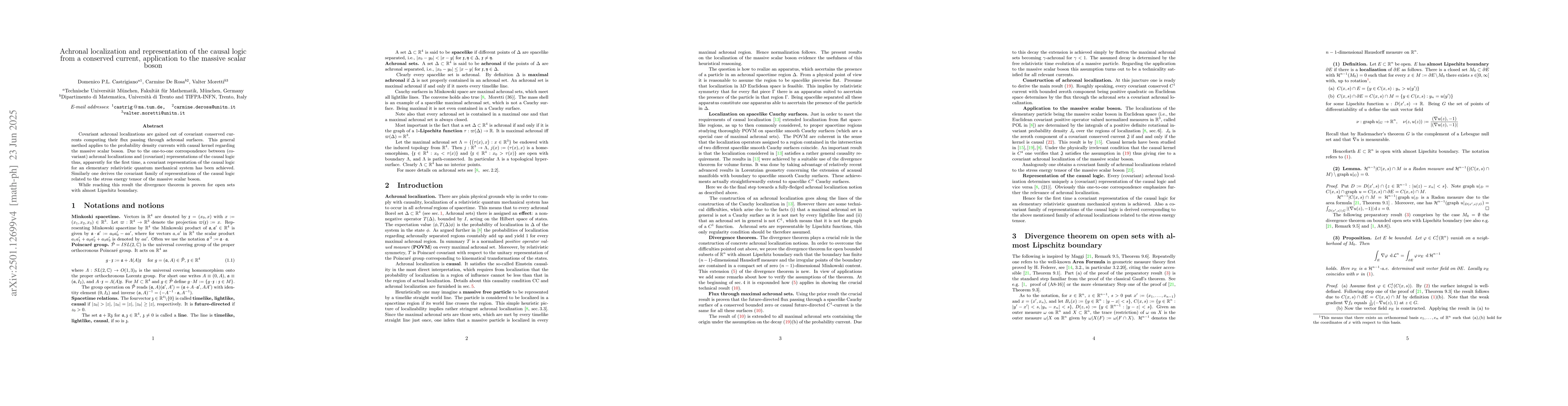 Thumbnail for Achronal localization and representation of the causal logic from
  conserved current, application to massive scalar boson