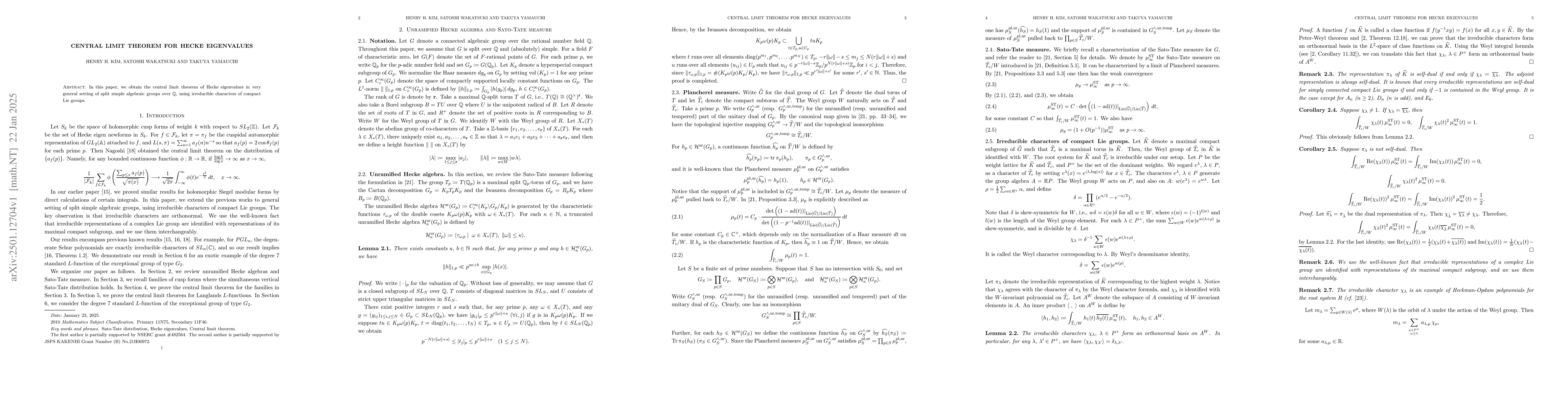 Thumbnail for Central limit theorem for Hecke eigenvalues