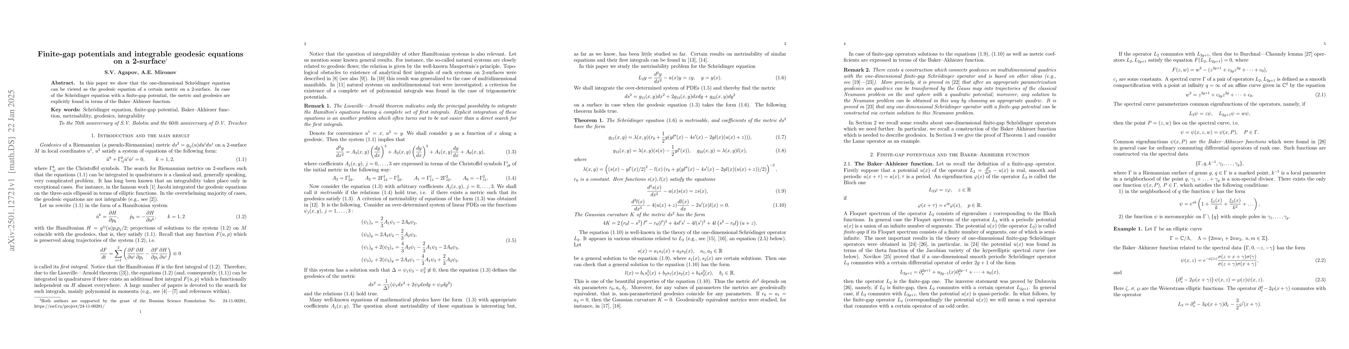 Thumbnail for Finite-gap potentials and integrable geodesic equations on a 2-surface