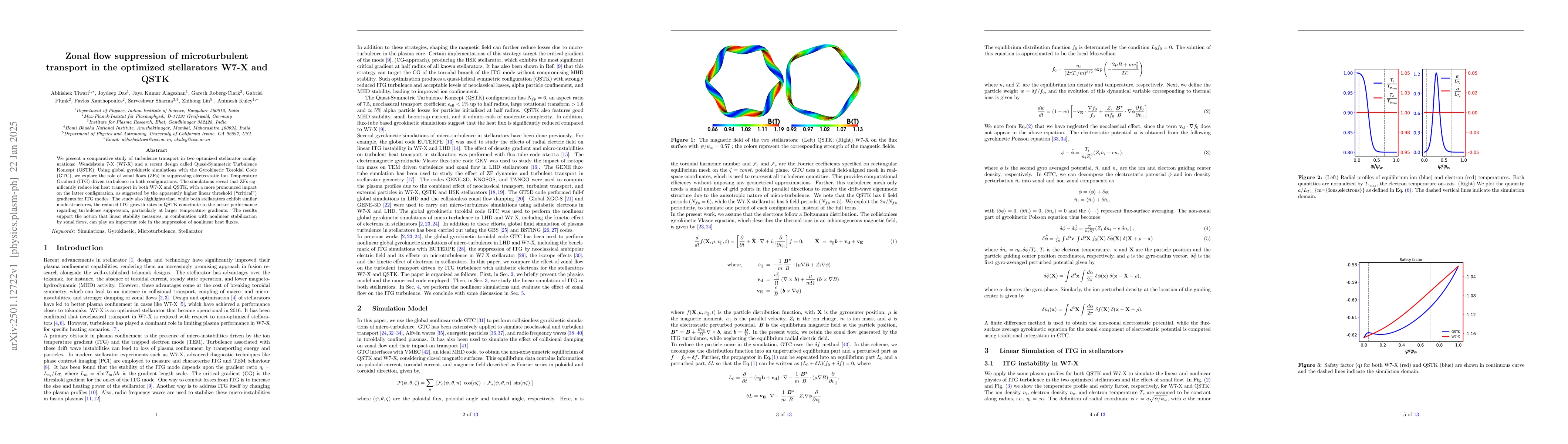 Thumbnail for Zonal flow suppression of microturbulent transport in the optimized
  stellarators W7-X and QSTK