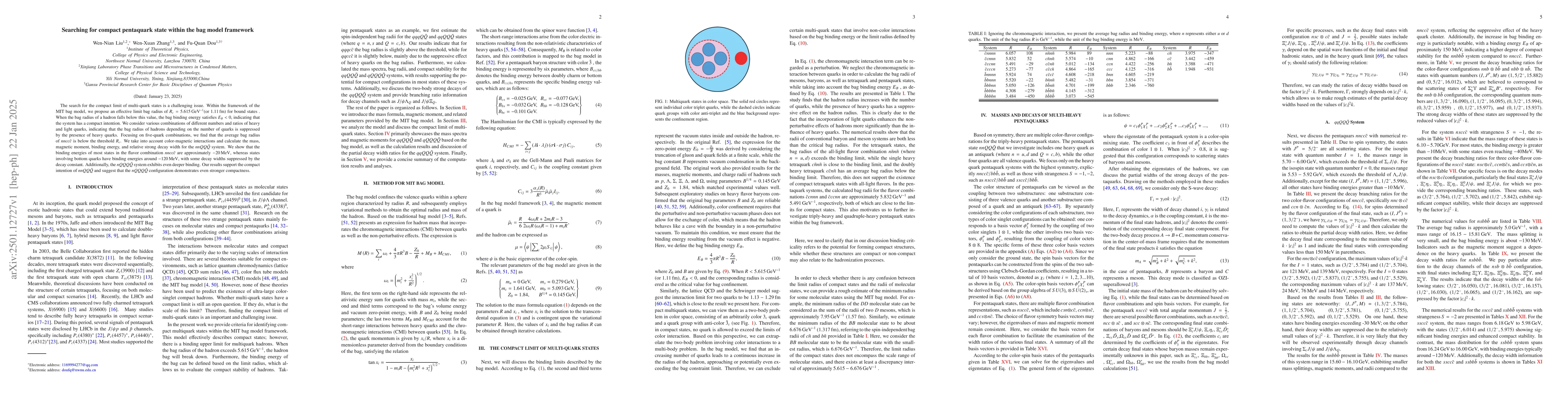Thumbnail for Searching for compact pentaquark state within the bag model framework