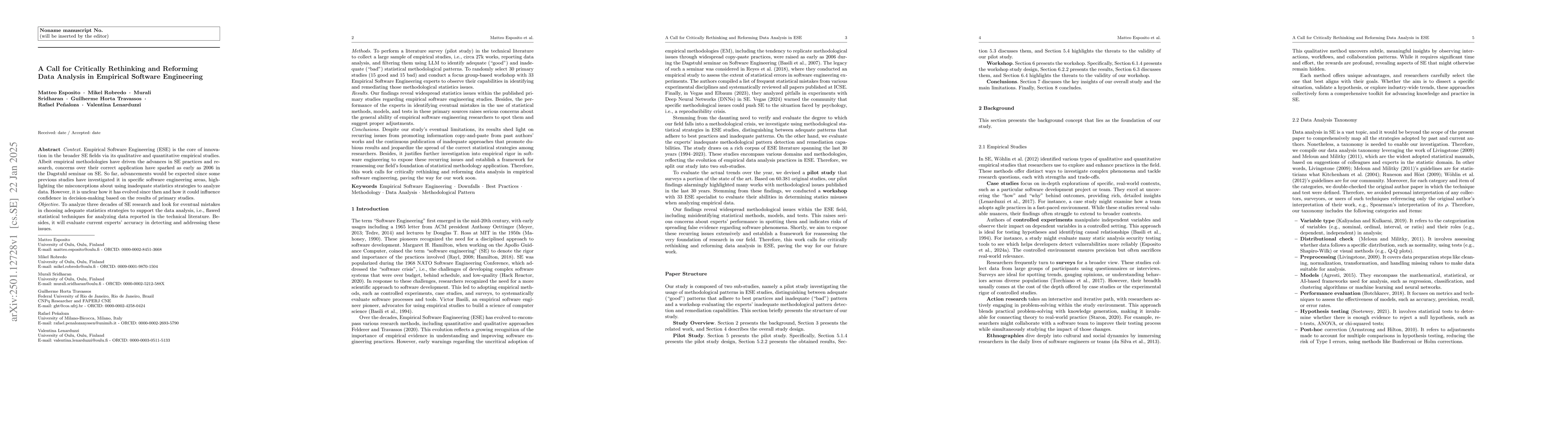 Thumbnail for A Call for Critically Rethinking and Reforming Data Analysis in
  Empirical Software Engineering