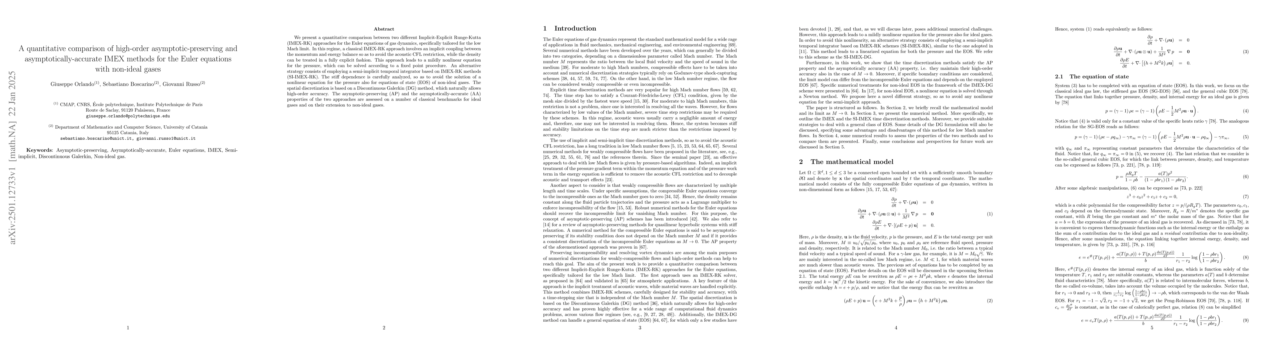 Thumbnail for A quantitative comparison of high-order asymptotic-preserving and
  asymptotically-accurate IMEX methods for the Euler equations with non-ideal
  gases