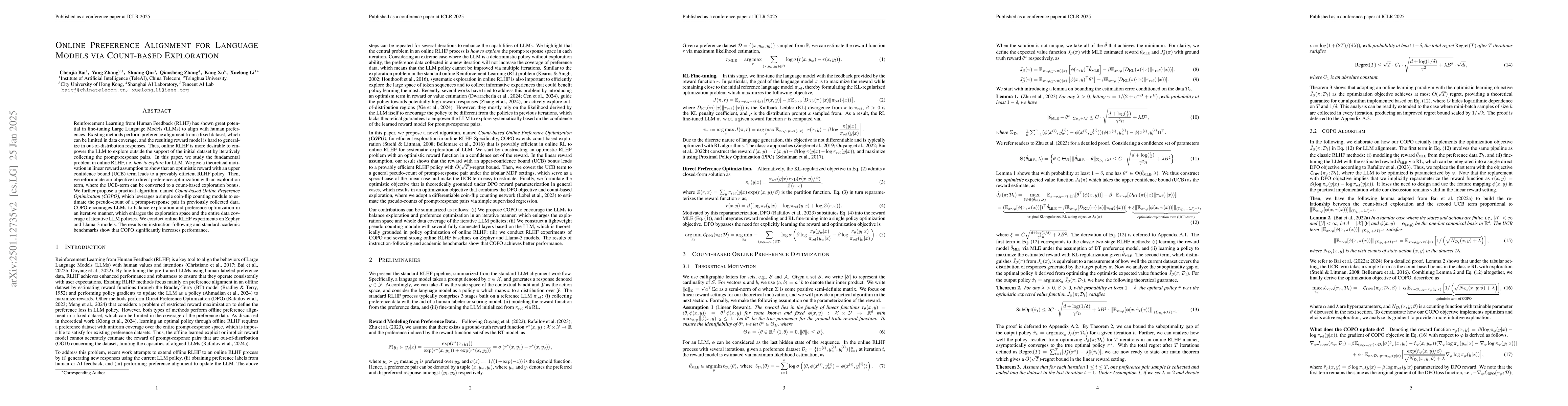 Thumbnail for Online Preference Alignment for Language Models via Count-based
  Exploration