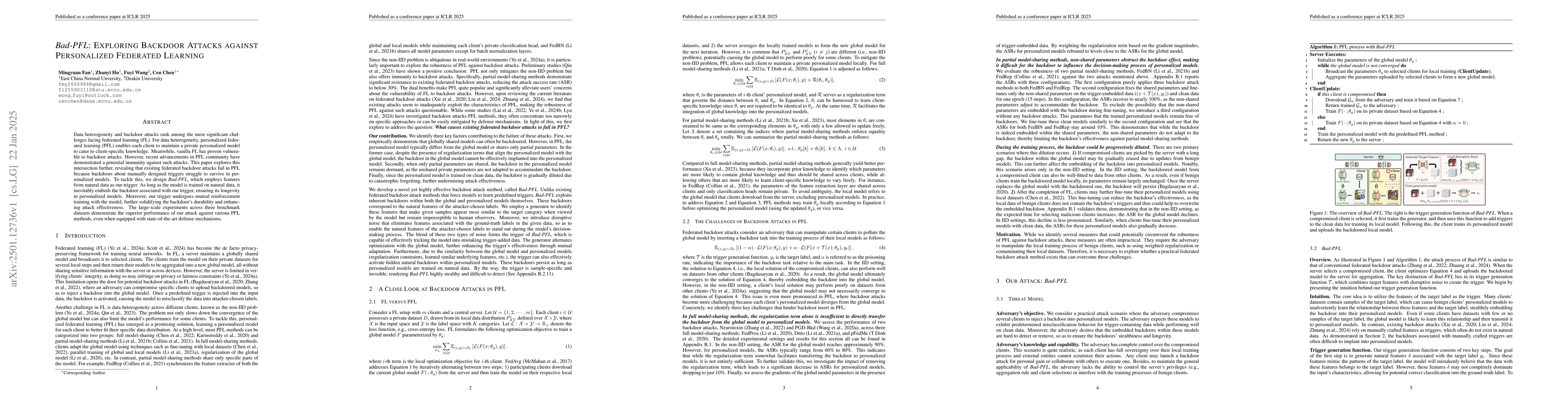 Thumbnail for Bad-PFL: Exploring Backdoor Attacks against Personalized Federated
  Learning