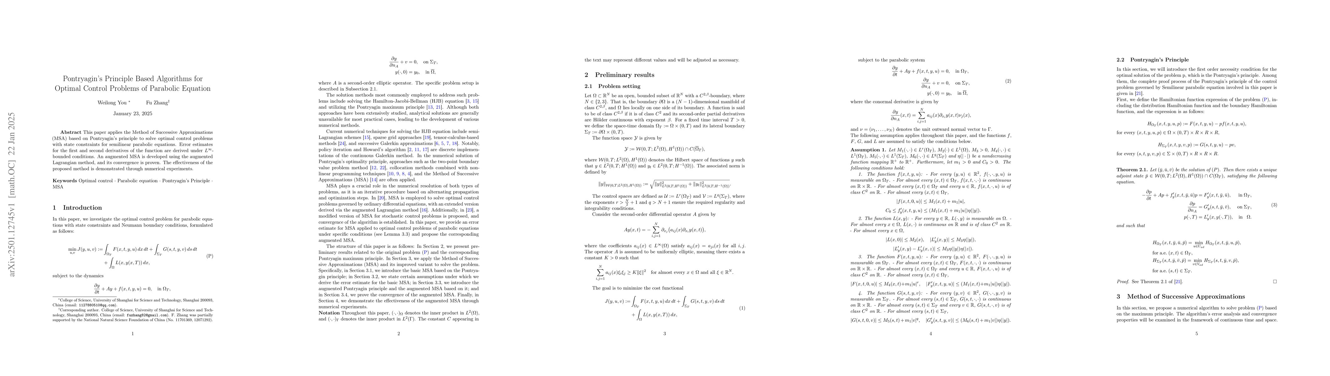 Thumbnail for Pontryagin's Principle Based Algorithms for Optimal Control Problems of
  Parabolic Equation