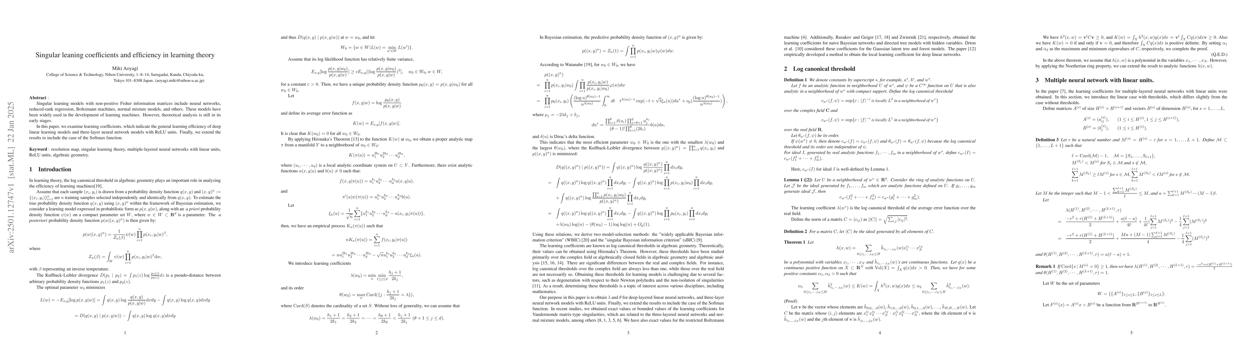 Thumbnail for Singular leaning coefficients and efficiency in learning theory