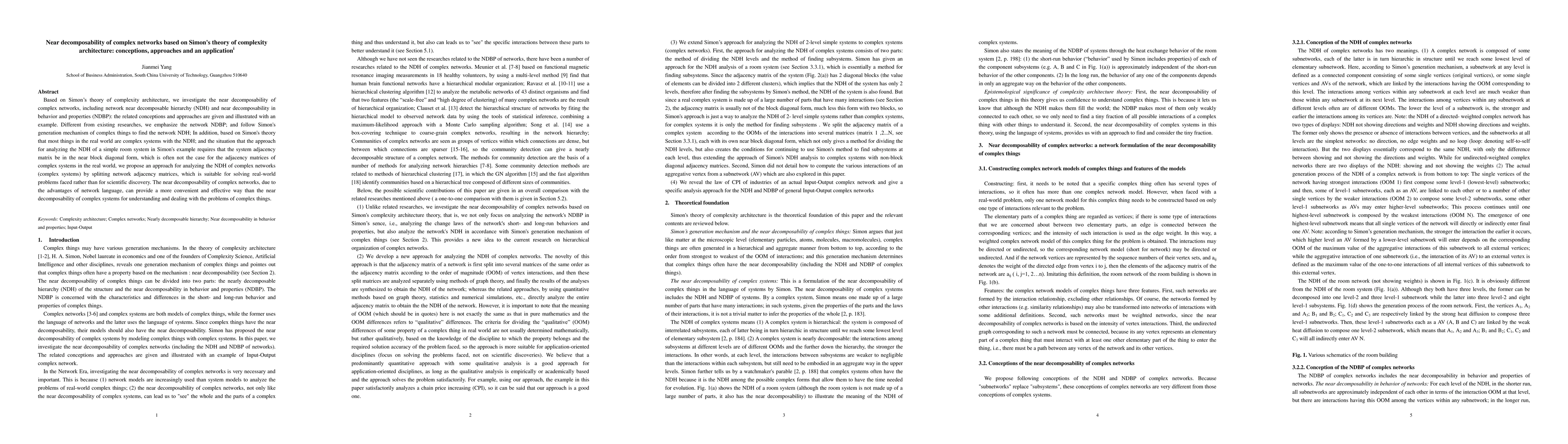 Thumbnail for Near decomposability of complex networks based on Simon's theory of
  complexity architecture: conceptions, approaches and an application