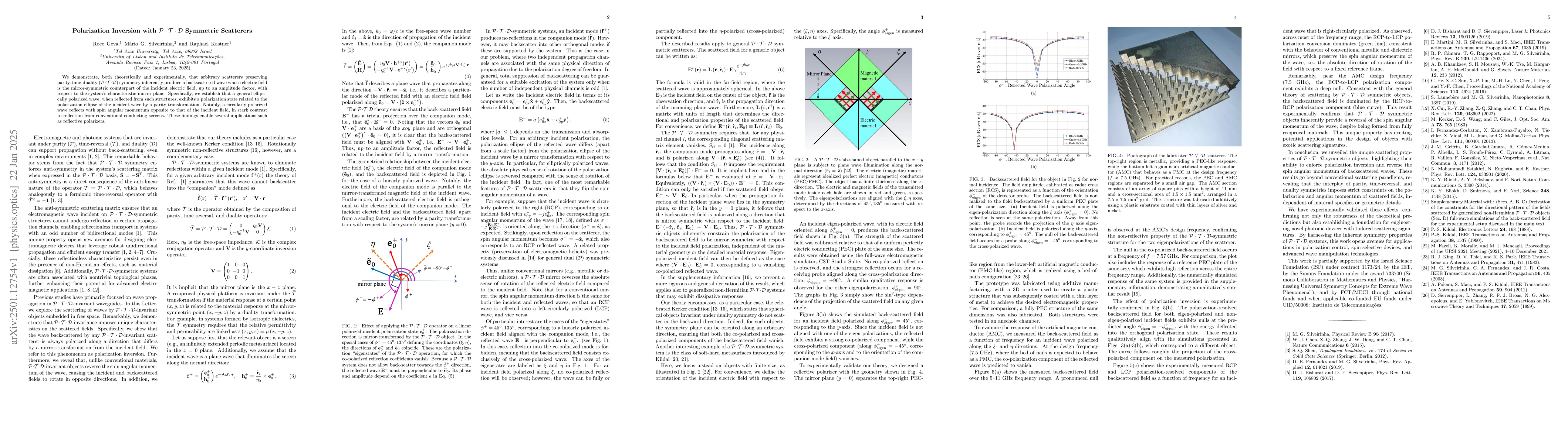 Thumbnail for Polarization Inversion with
  $\mathcal{P}\cdot\mathcal{T}\cdot\mathcal{D}$ Symmetric Scatterers
