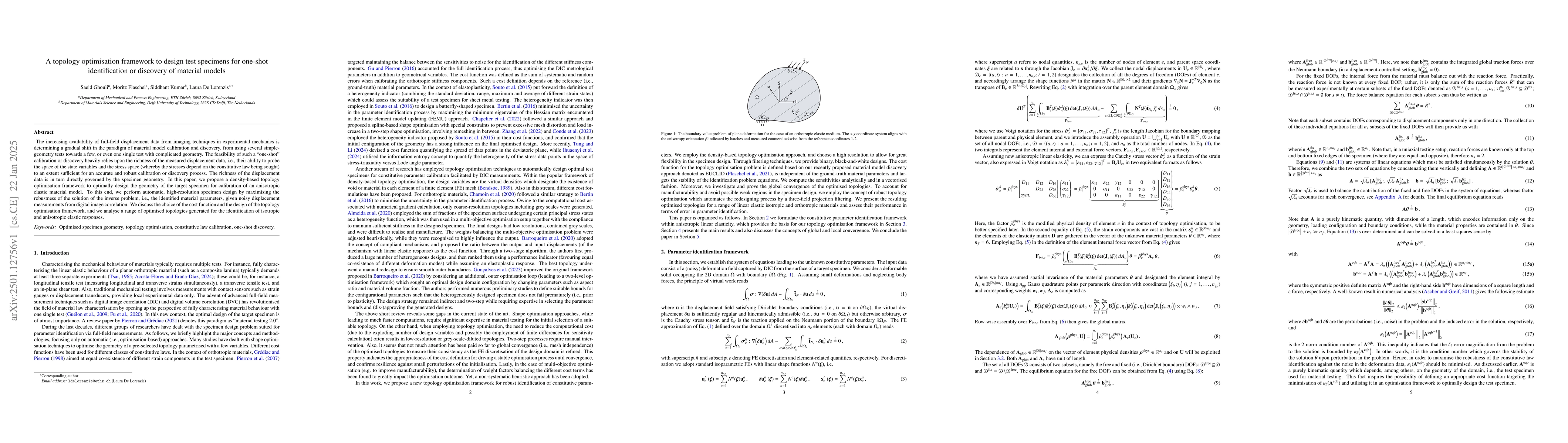 Thumbnail for A topology optimisation framework to design test specimens for one-shot
  identification or discovery of material models