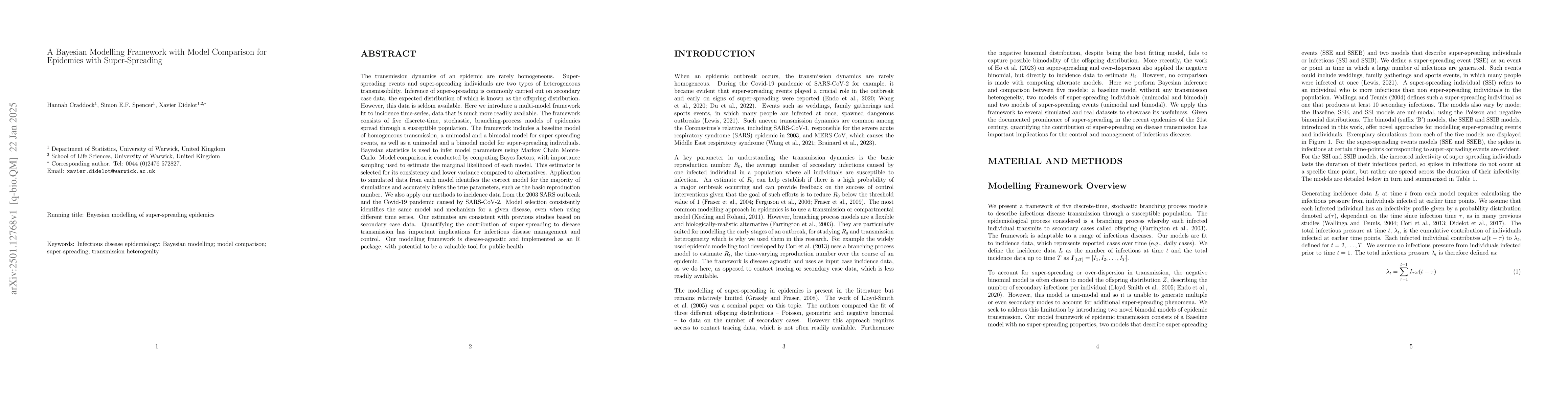 Thumbnail for A Bayesian Modelling Framework with Model Comparison for Epidemics with
  Super-Spreading