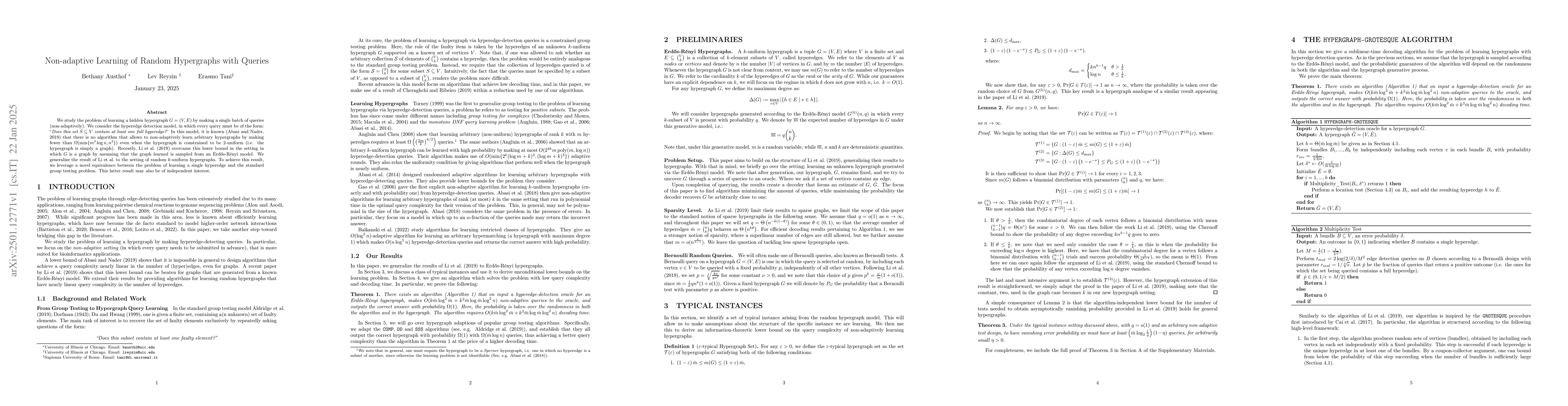 Thumbnail for Non-adaptive Learning of Random Hypergraphs with Queries