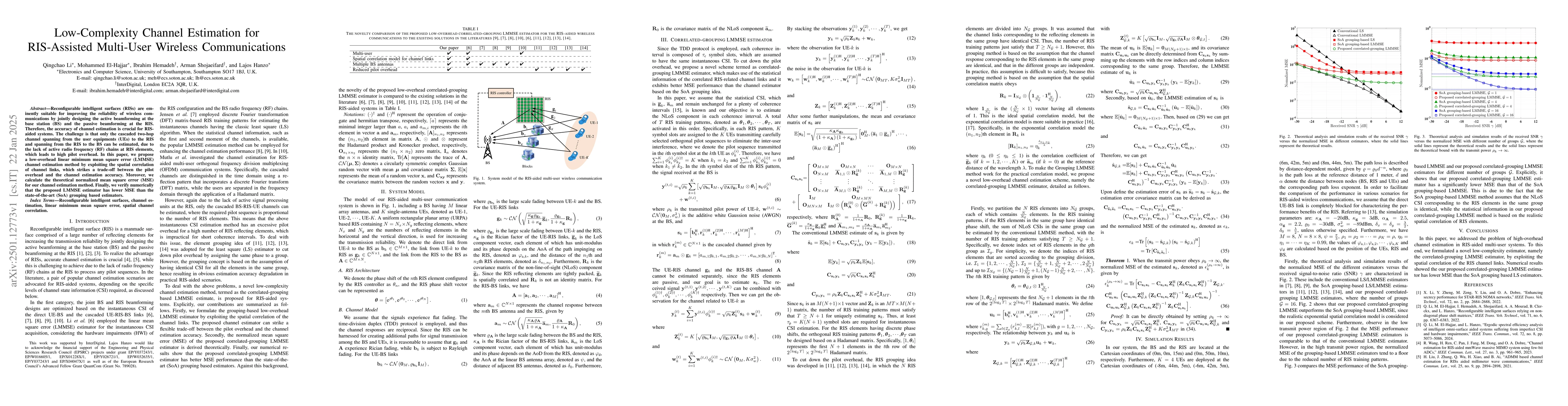 Thumbnail for Low-Complexity Channel Estimation for RIS-Assisted Multi-User Wireless
  Communications
