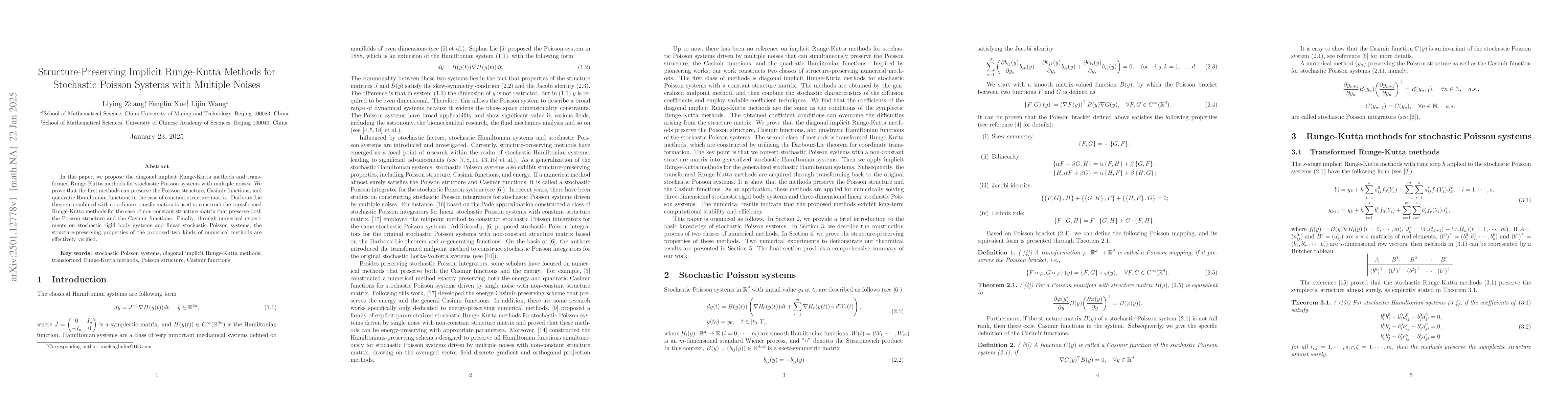 Thumbnail for Structure-Preserving Implicit Runge-Kutta Methods for Stochastic Poisson
  Systems with Multiple Noises