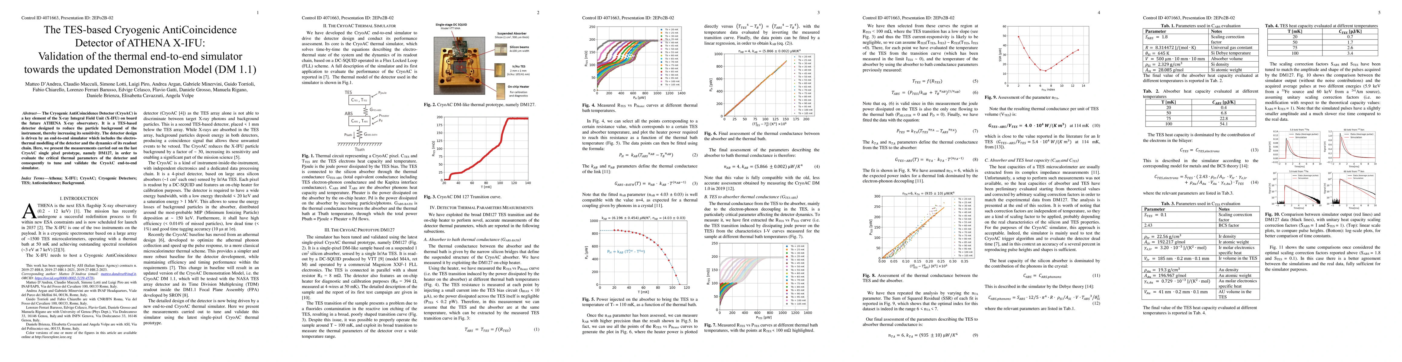 Thumbnail for The TES-based Cryogenic AntiCoincidence Detector of ATHENA X-IFU:
  Validation of the thermal end-to-end simulator towards the updated
  Demonstration Model (DM 1.1)