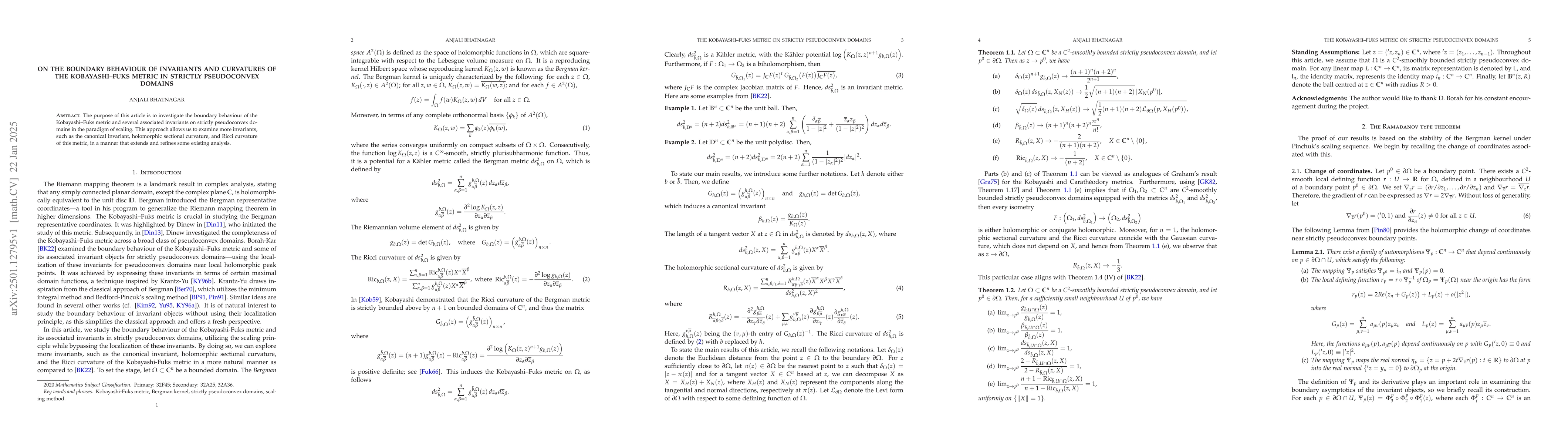 Thumbnail for On the Boundary Behaviour of Invariants and Curvatures of the
  Kobayashi--Fuks Metric in Strictly Pseudoconvex Domains