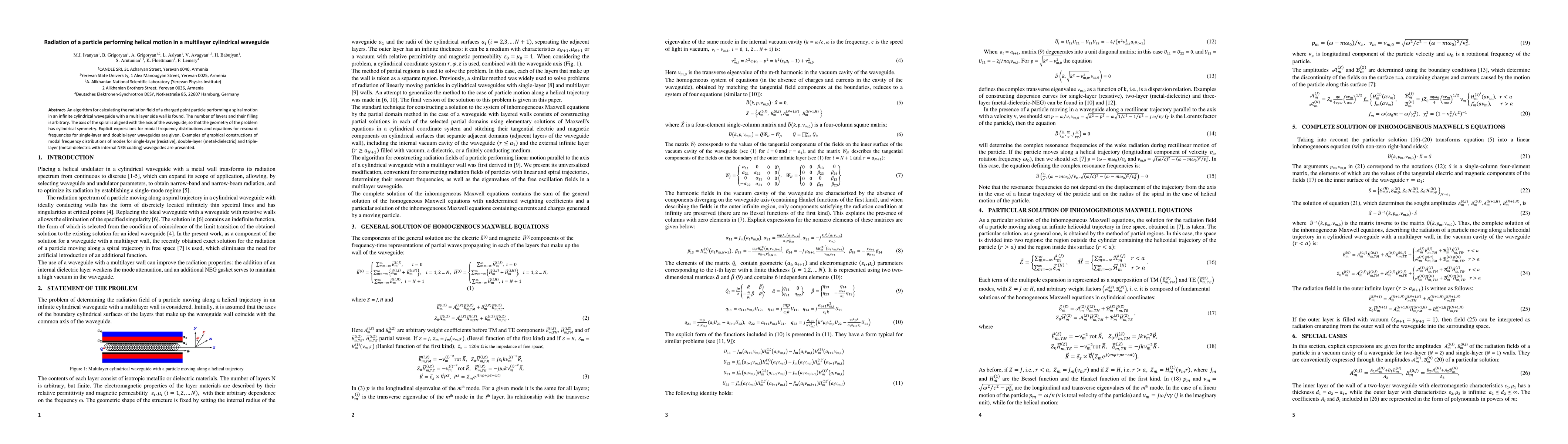 Thumbnail for Radiation of a particle performing helical motion in a multilayer
  cylindrical waveguide