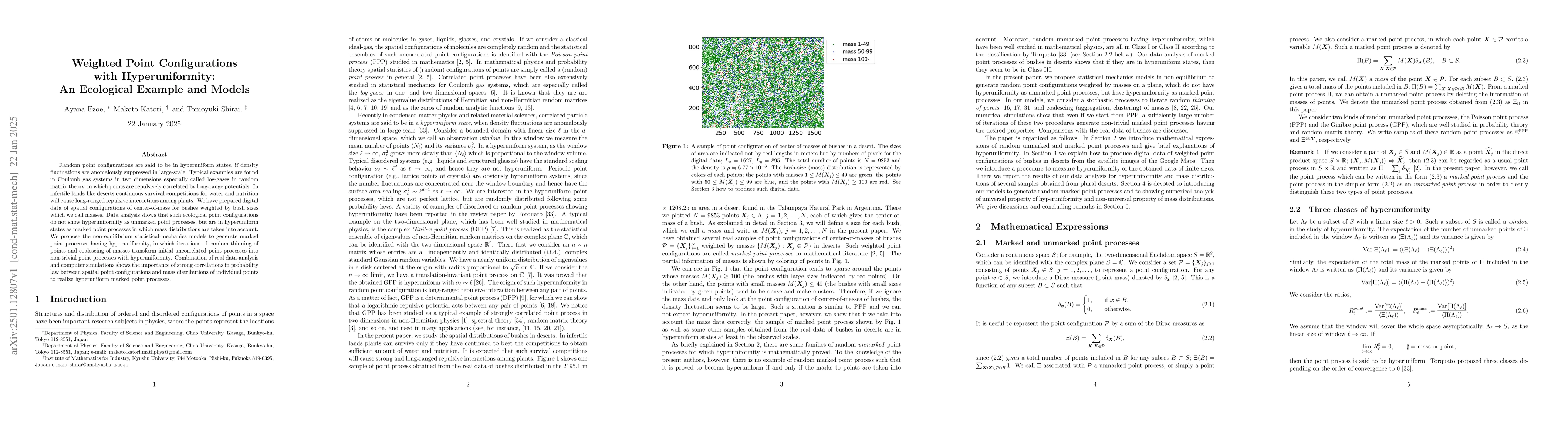 Thumbnail for Weighted Point Configurations with Hyperuniformity: An Ecological
  Example and Models