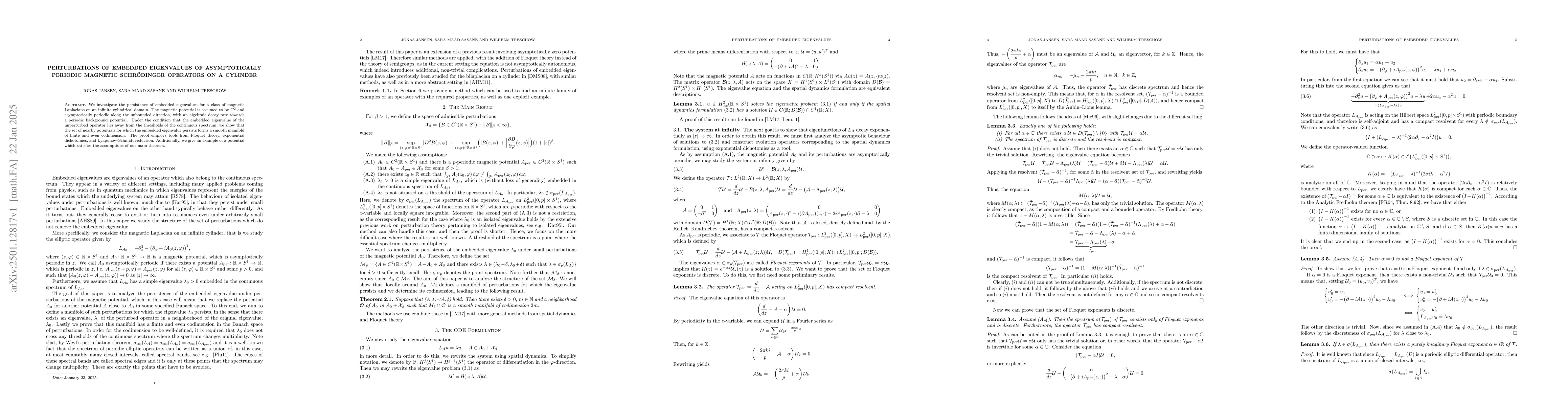 Thumbnail for Perturbations of embedded eigenvalues of asymptotically periodic
  magnetic Schrödinger operators on a cylinder