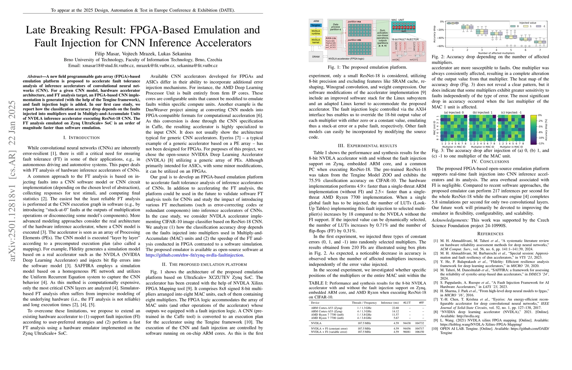 Thumbnail for Late Breaking Result: FPGA-Based Emulation and Fault Injection for CNN
  Inference Accelerators