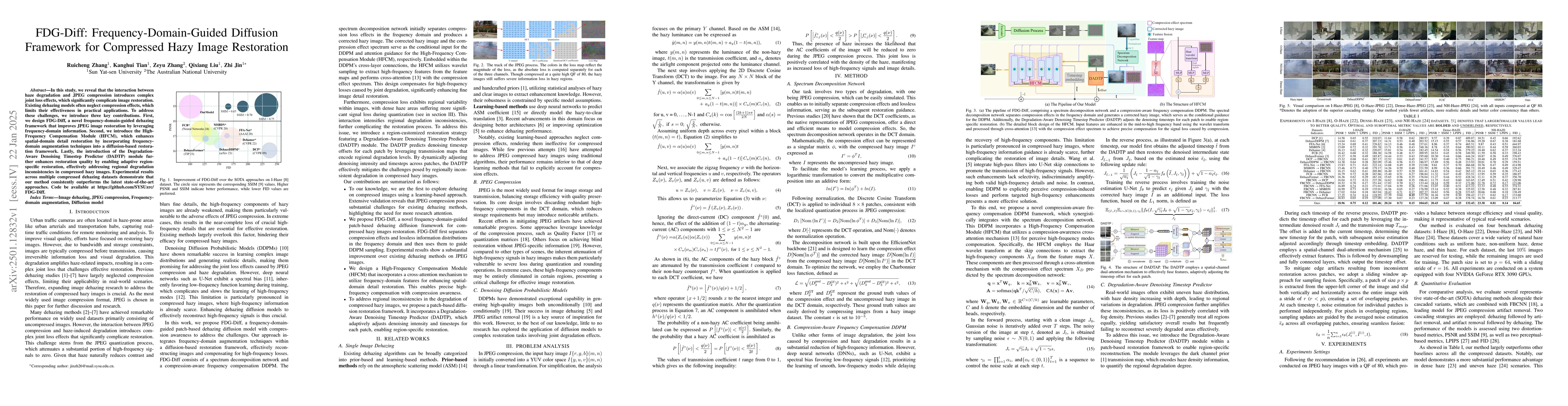 Thumbnail for FDG-Diff: Frequency-Domain-Guided Diffusion Framework for Compressed
  Hazy Image Restoration