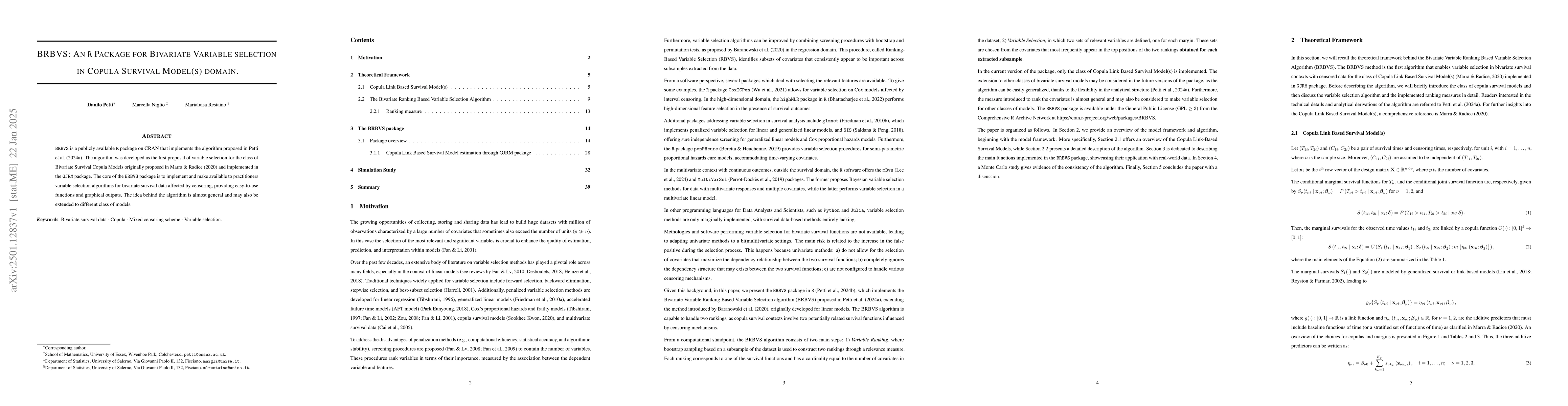 Thumbnail for BRBVS: An R Package for Bivariate Variable selection in Copula Survival
  Model(s) domain