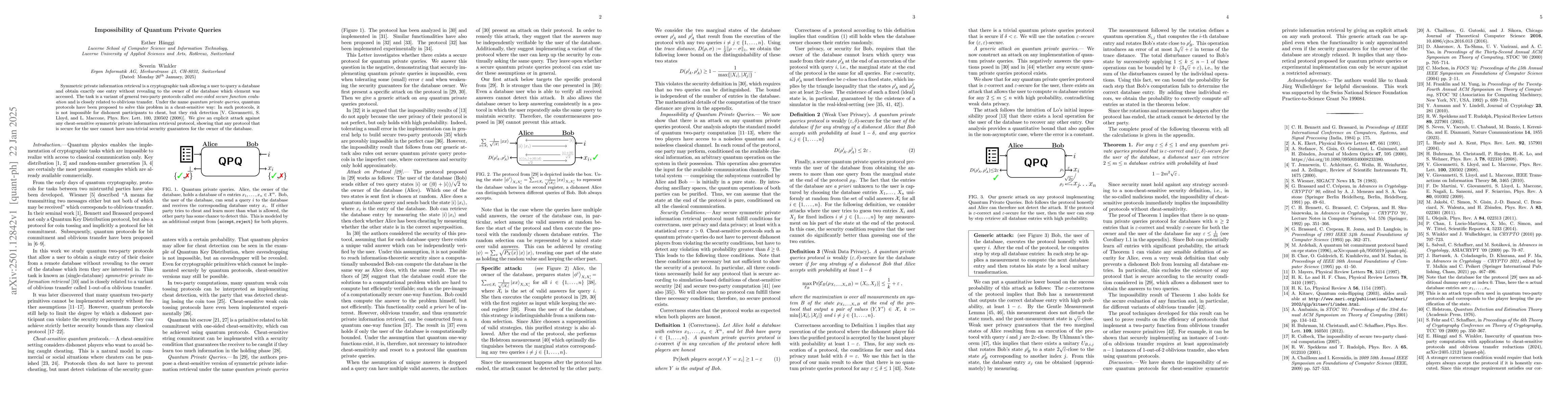 Thumbnail for Impossibility of Quantum Private Queries