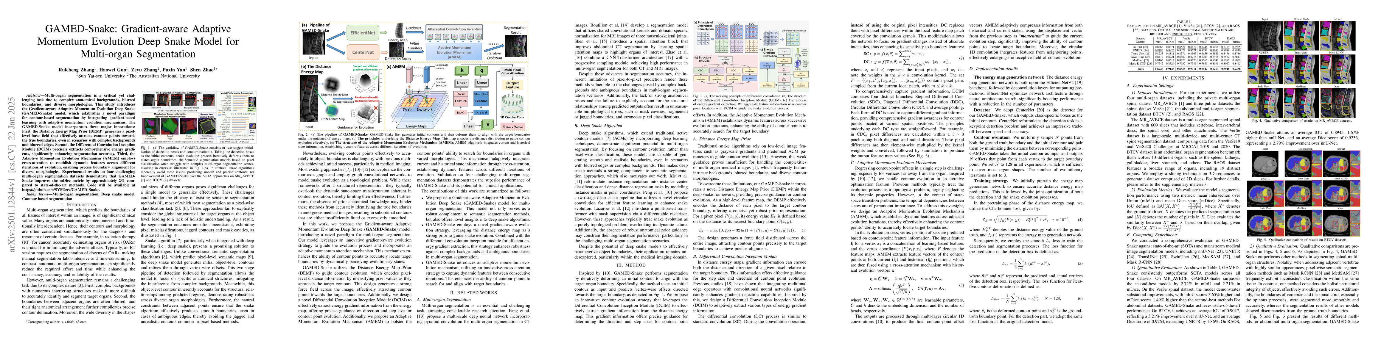 Thumbnail for GAMED-Snake: Gradient-aware Adaptive Momentum Evolution Deep Snake Model
  for Multi-organ Segmentation