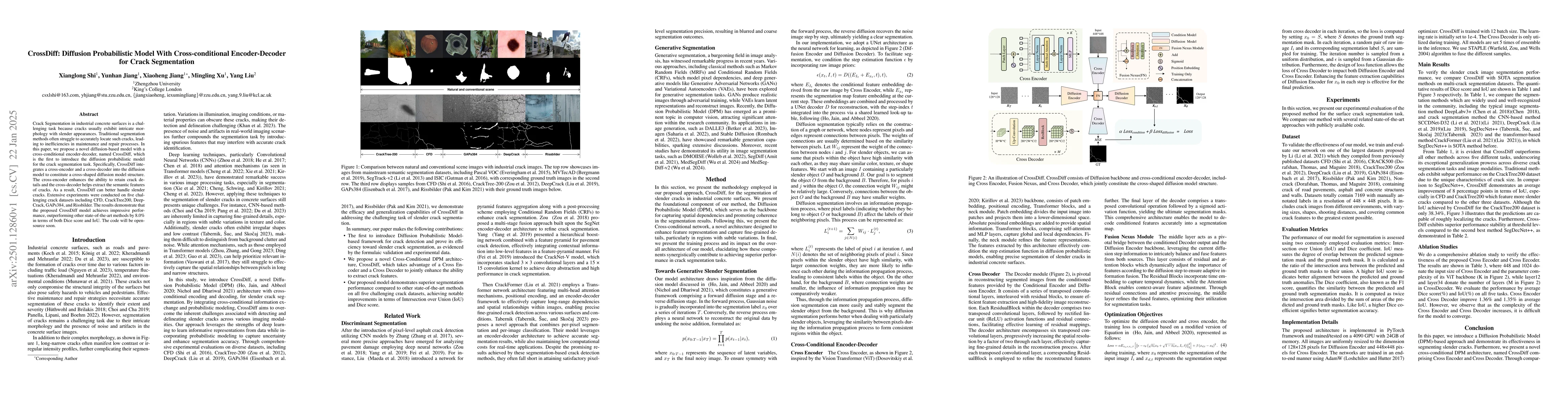 Thumbnail for CrossDiff: Diffusion Probabilistic Model With Cross-conditional
  Encoder-Decoder for Crack Segmentation